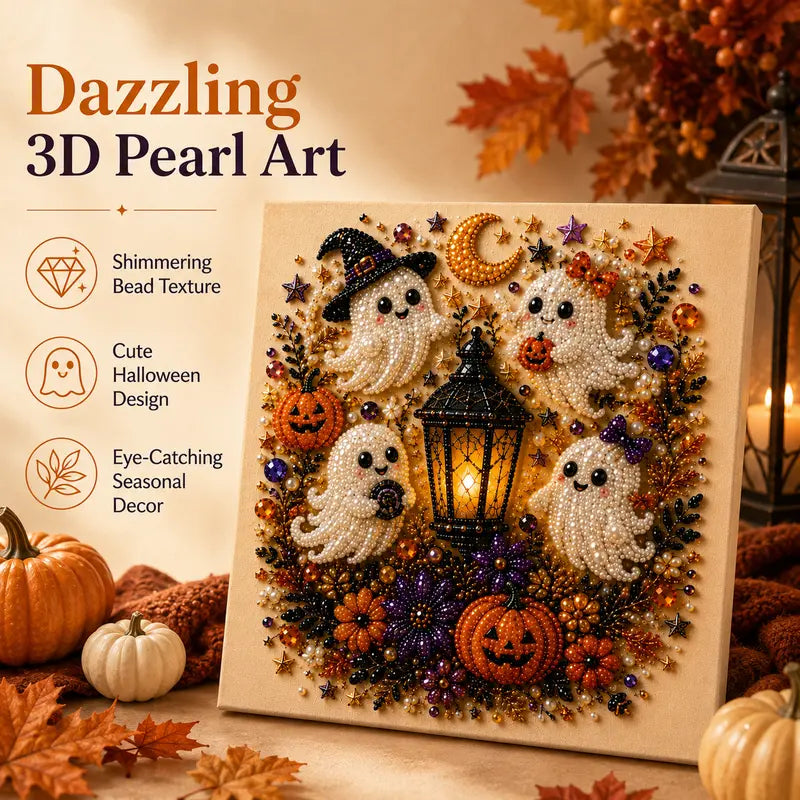 Spooky-Cute Ghost Pearl Art DIY Kit – 8" × 8" Halloween Diamond Painting