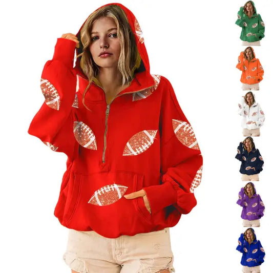 Ommig Women's Oversized Game Day Hoodie with Sequins