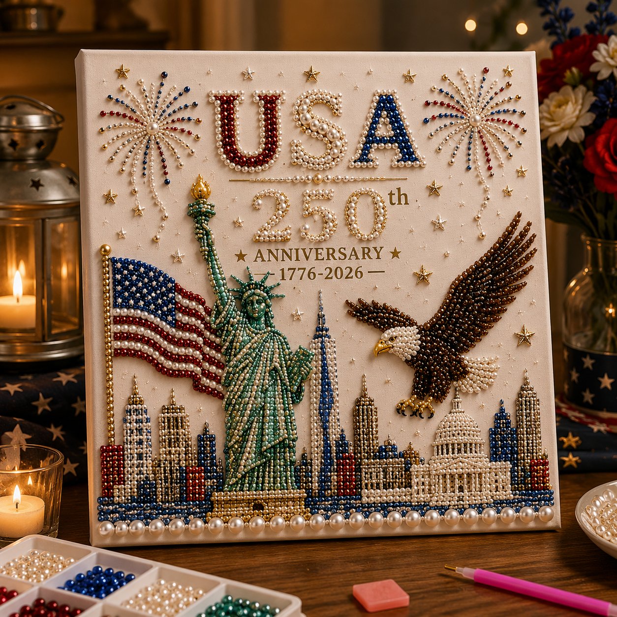 🎆🇺🇸 USA 250th Anniversary Pearl Art Kit – Patriotic DIY Craft