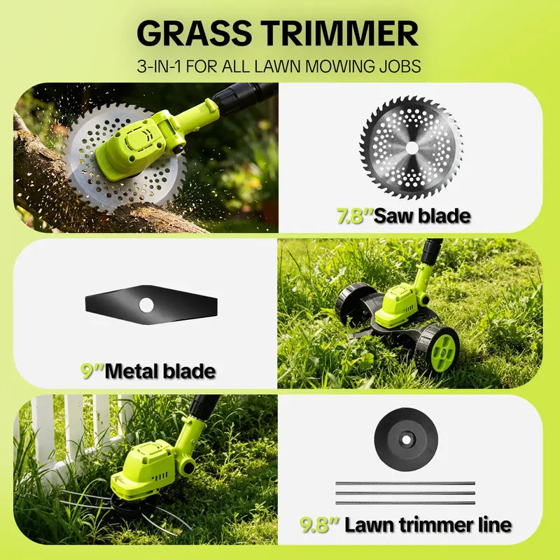 🌿21V 3-in-1 Cordless String Trimmer, Edger & Mini Mower – 2 Batteries Included