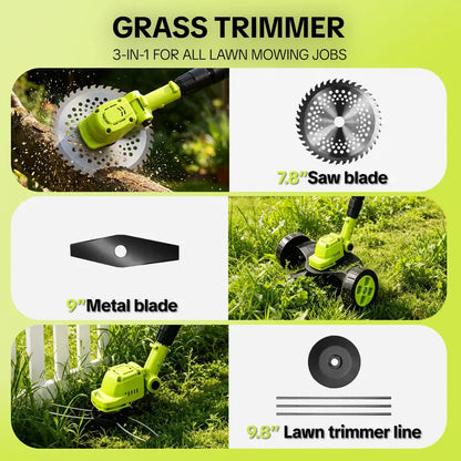 🌿21V 3-in-1 Cordless String Trimmer, Edger & Mini Mower – 2 Batteries Included