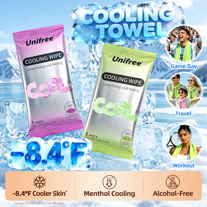 Unifree Cooling Towels & XL Menthol Cooling Wipes, Instant & Long Lasting Cooling Relief for Hot Weather & Summer Heat, Outdoor, Long Drives, Game day & Beach