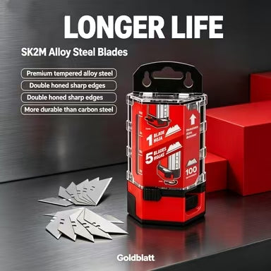 Goldblatt 100-Pack Utility Blades Premium Tempered SK2M Steel with Dispenser