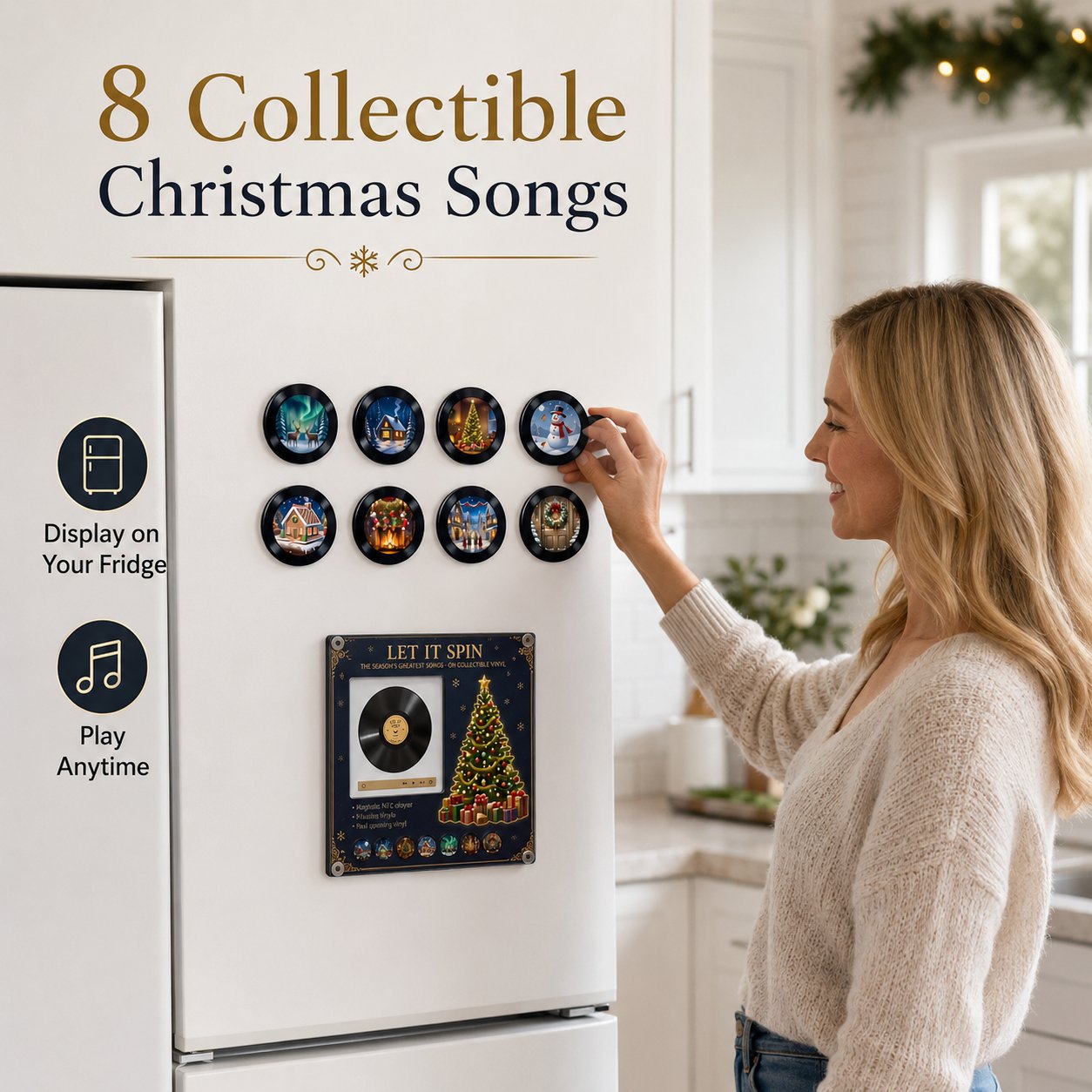 🎄 Mini Christmas Vinyl Music Player – 9 Records, Lights & Spinning Design