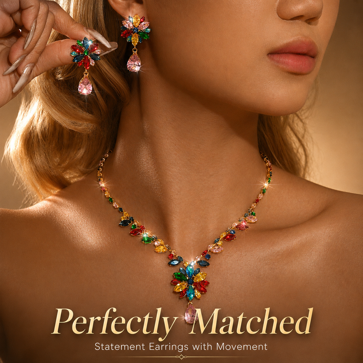 💎 2026 Crystal Zircon Flower Jewelry Set – Necklace + Earrings, Luxury Gift