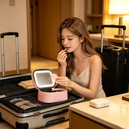 Mini Makeup Bag with Led Mirror, Small Travel Make up Bag 3 Light Modes Adjustable Brightness