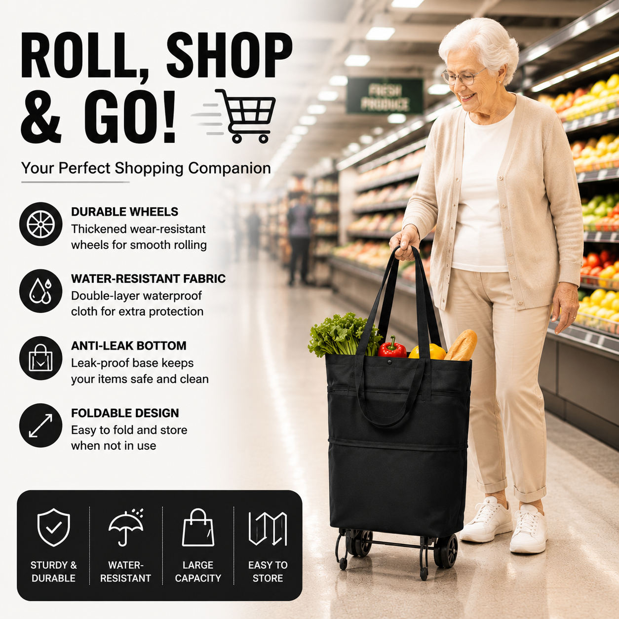 ⚡LAST DAY-50% OFF🔥 2 in 1 Foldable Shopping Cart