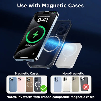 5000mAh Magnetic Power Bank for iPhone 12-17 Series with MagSafe