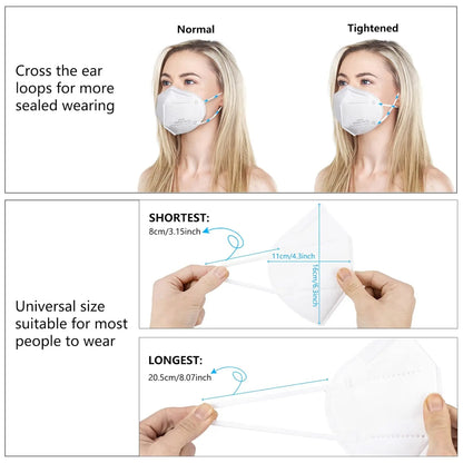 100 pieces - KN95 Mask, 5-layer breathable design, excellent ventilation effect, suitable for decoration and outdoor use