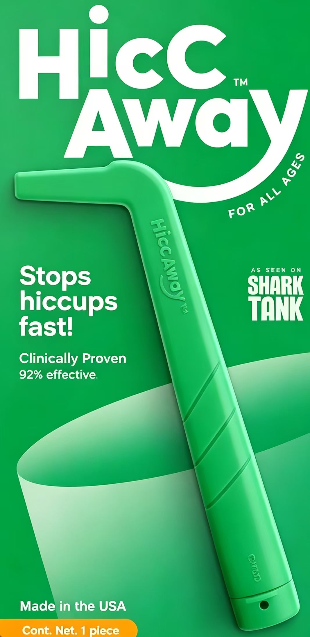 HiccAway Hiccup Straw - Stops Hiccups Fast, as seen on Shark Tank - Clinically Proven for All Ages. Safe, reusable & lightweight. Drinkware Glass.