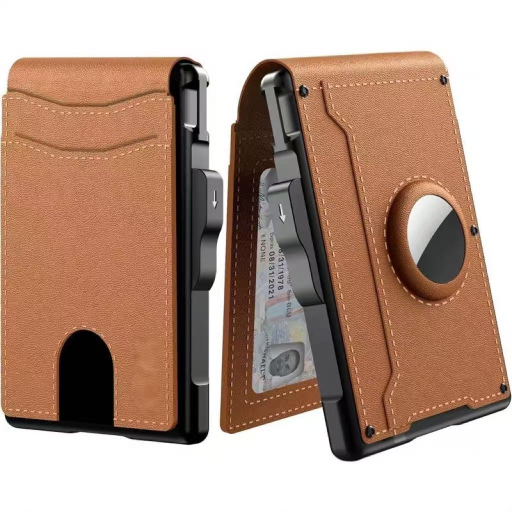 ✨New Wallet for Men - Pop Up Case, Cash Slot, and Credit Card Slot - Aluminum Wallet with RFID Blocking, Minimalist Leather Wallet Front Pocket with ID Window