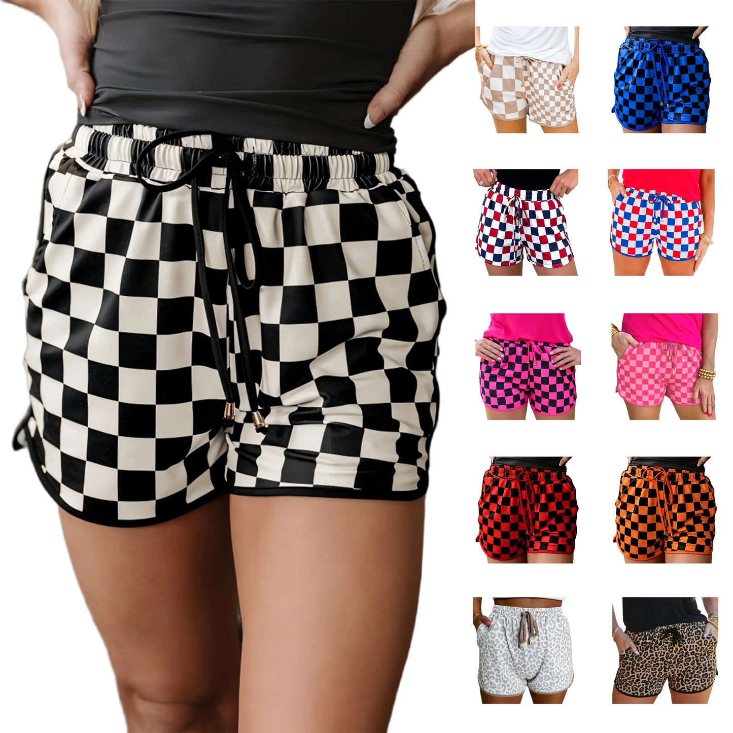 Znacicc Women's Checkered Casual Shorts with Pockets