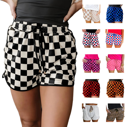 Znacicc Women's Checkered Casual Shorts with Pockets