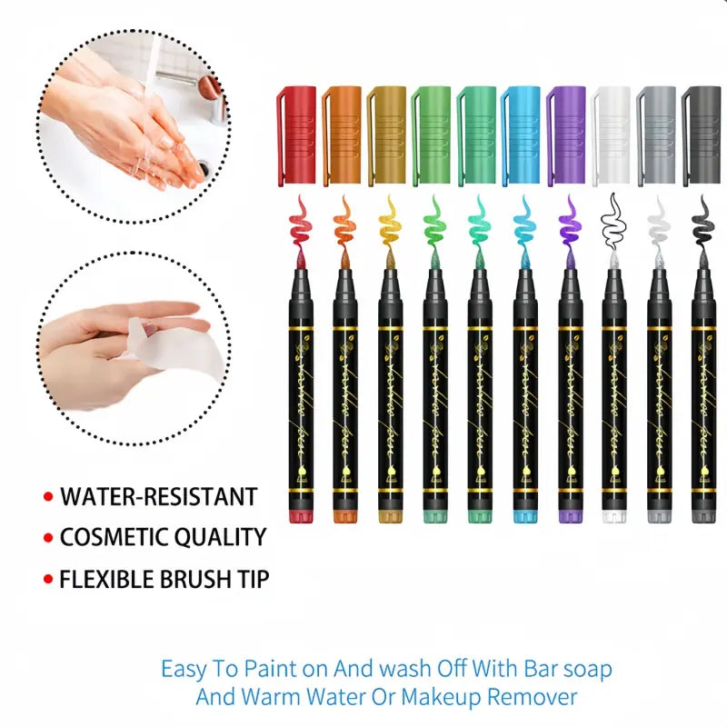 🎨 Temporary Tattoo Markers | Colorful Body Art & Stencil Kit