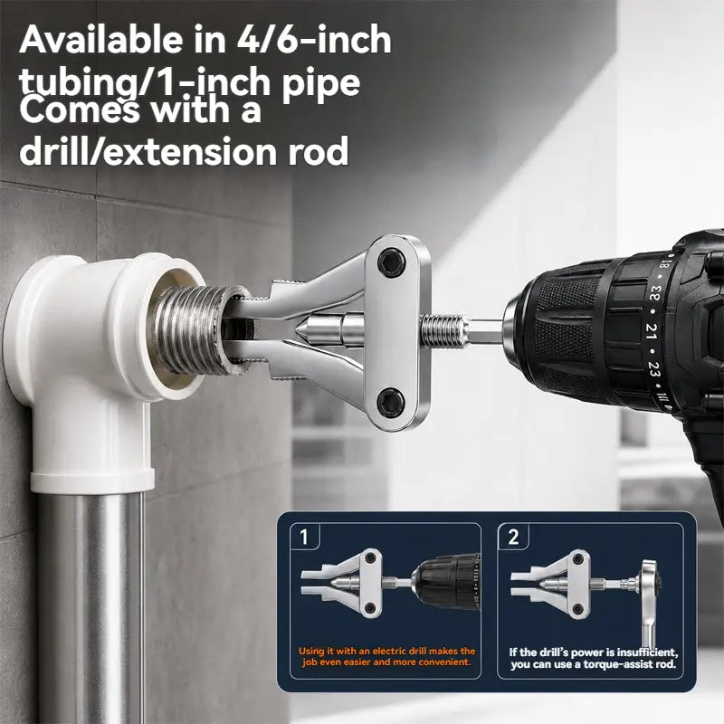 3-in-1 Broken Pipe Thread Extractor – 1/2", 3/4" & 1" Drill-Powered Nipple Remover