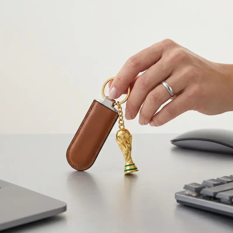 Sports Ball & Gold Trophy Keychain Set