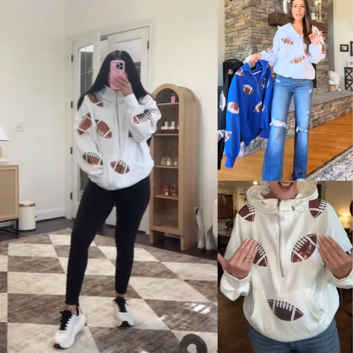 Ommig Women's Oversized Game Day Hoodie with Sequins
