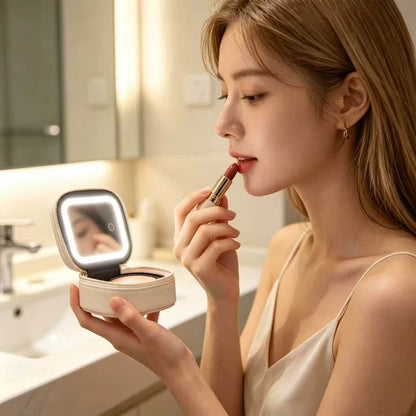 Mini Makeup Bag with Led Mirror, Small Travel Make up Bag 3 Light Modes Adjustable Brightness