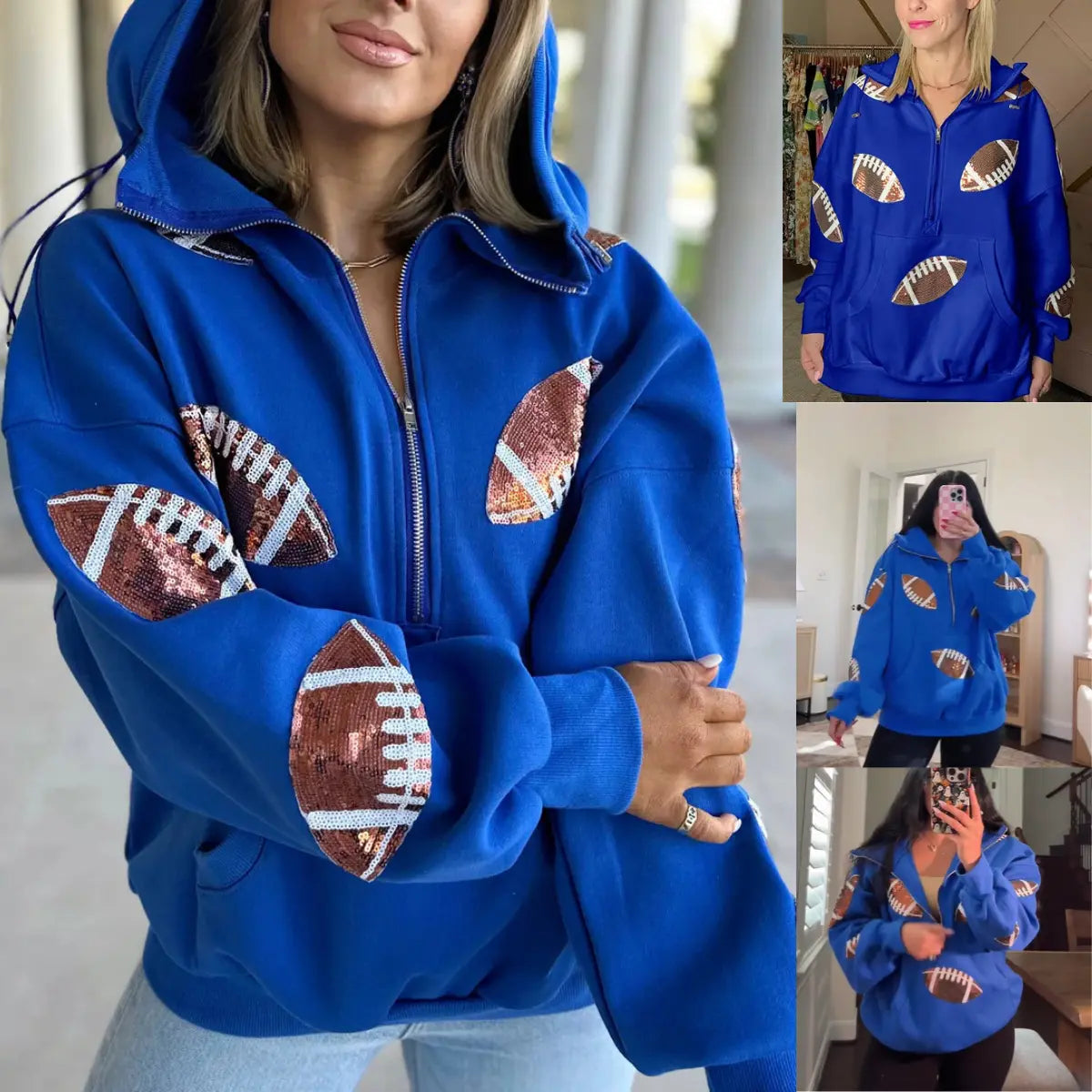 Ommig Women's Oversized Game Day Hoodie with Sequins