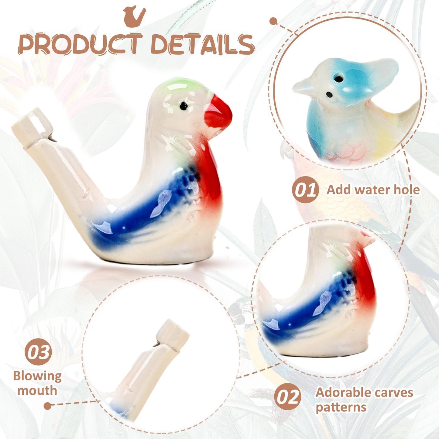 🐦 Ceramic Water Bird Whistle – Handcrafted, Realistic Chirping, Add Water to Sing (3PCS Set)