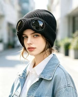 🧢Unisex Solid Color Goggle Lens Design Beanie Hat
