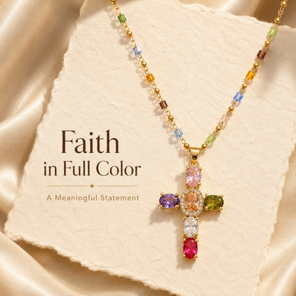 💎 Colored Gemstone Cross Necklace – Natural Gemstones, Handcrafted Jewelry of Faith