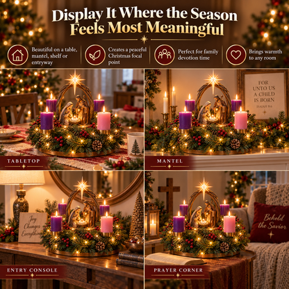 🔥50% OFF✨✝️ Lighted Nativity Advent Wreath – A Sacred 4-Week Christmas Tradition🕯️