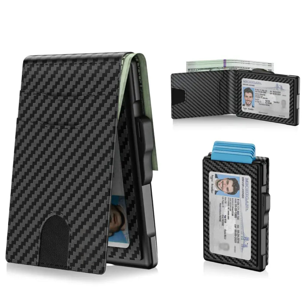 ✨Wallet for Men- Pop Up Case, Cash Slot, and Credit Card Slot - Aluminum Wallet with RFID Blocking, Minimalist Leather Wallet Front Pocket with ID Window