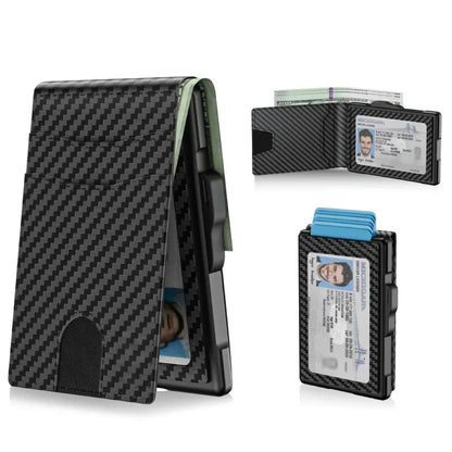 ✨Wallet for Men- Pop Up Case, Cash Slot, and Credit Card Slot - Aluminum Wallet with RFID Blocking, Minimalist Leather Wallet Front Pocket with ID Window