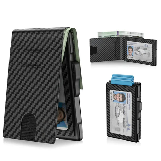 ✨New Wallet for Men - Pop Up Case, Cash Slot, and Credit Card Slot - Aluminum Wallet with RFID Blocking, Minimalist Leather Wallet Front Pocket with ID Window