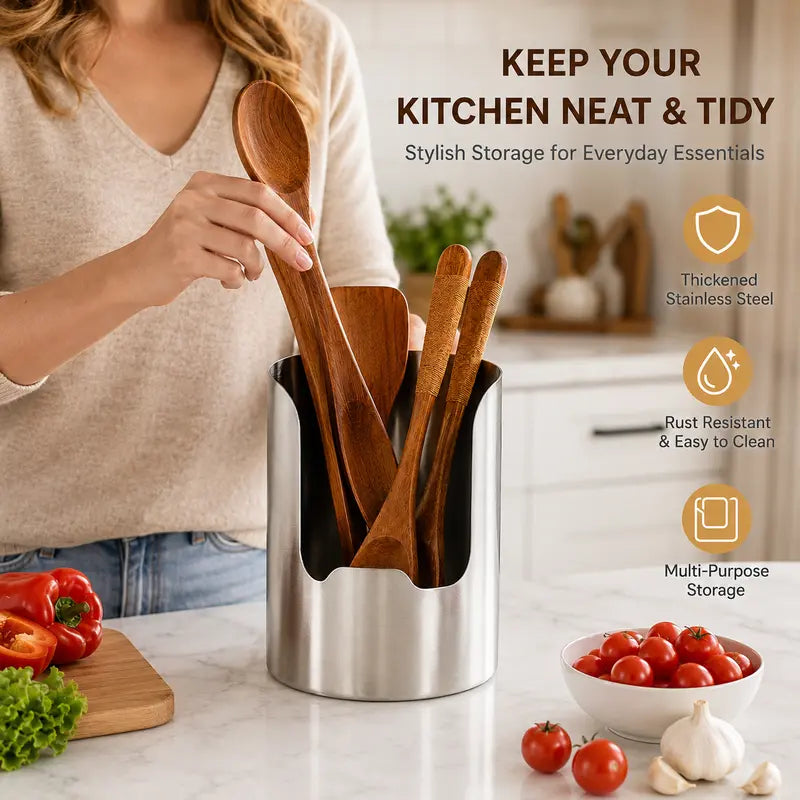 🧑‍🍳 Multi-Functional Kitchen Utensil Holder – Holds pot lids, spatulas & cutting boards. Thickened stainless steel, space‑saving. 🛡️✨