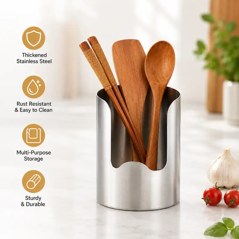 🧑‍🍳 Multi-Functional Kitchen Utensil Holder – Holds pot lids, spatulas & cutting boards. Thickened stainless steel, space‑saving. 🛡️✨