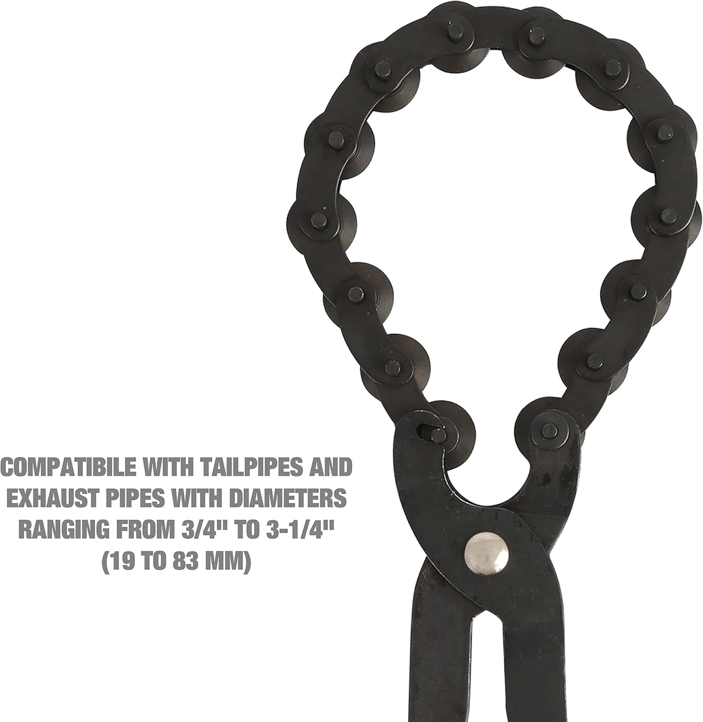 Exhaust Cutter, Cuts 3/4" to 3-1/4" Pipe, Durable Chain Cutter Tool, Easy One-Handed Rotation, Compact Pipe Cutter Chain for Tight Spaces