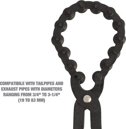Exhaust Cutter, Cuts 3/4" to 3-1/4" Pipe, Durable Chain Cutter Tool, Easy One-Handed Rotation, Compact Pipe Cutter Chain for Tight Spaces