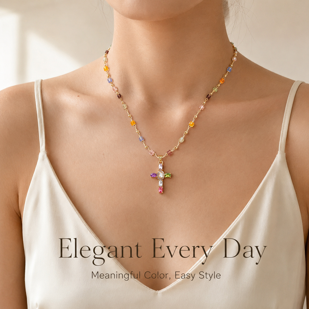 💎 Colored Gemstone Cross Necklace – Natural Gemstones, Handcrafted Jewelry of Faith