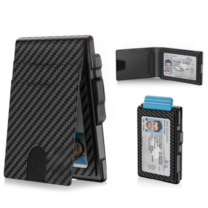 Wallet for Men- Pop Up Case, Cash Slot, and Credit Card Slot - Aluminum Wallet with RFID Blocking, Minimalist Leather Wallet Front Pocket with ID Window