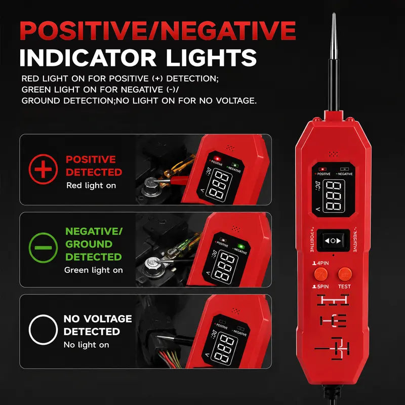 Automotive Circuit & Relay Tester,12V/24V Vehicle Electrical Diagnostic Probe,Voltage Polarity Continuity Short Circuit Detector for Auto Repair