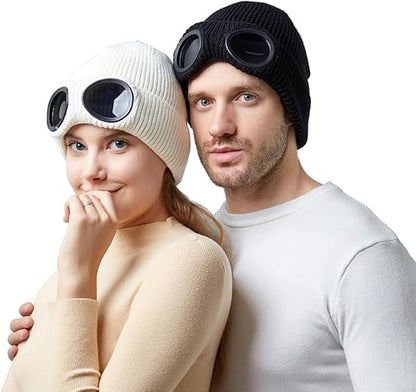 ⚡Unisex Solid Color Goggle Lens Design Beanie Hat