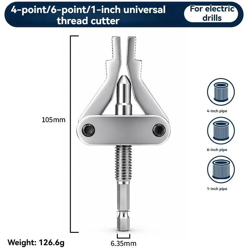 3-in-1 Broken Pipe Thread Extractor – 1/2", 3/4" & 1" Drill-Powered Nipple Remover