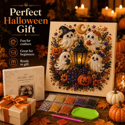 Spooky-Cute Ghost Pearl Art DIY Kit – 8" × 8" Halloween Diamond Painting