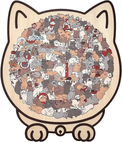 Morandi-Colored Cat Shaped Wooden Jigsaw Puzzle
