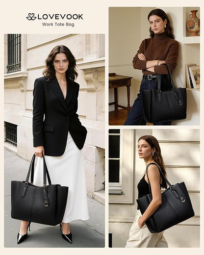 LOVEVOOK Laptop Tote Bag for Women 15.6 In Work Bags with Triple Compartments Large Faux Leather Computer Office Briefcase