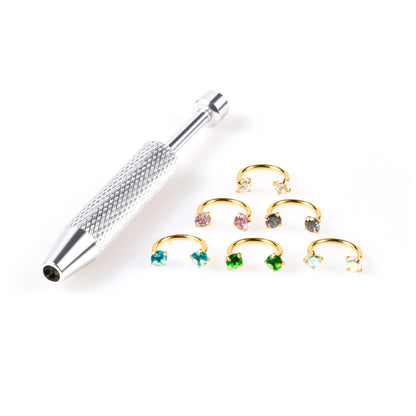 6pcs Value Pack 316L medical-grade titanium steel 18G 1.0mm Horseshoe Nose Hoop Internally Threaded Gems Nose Ring with Free Ball Holder & Guiding Needle