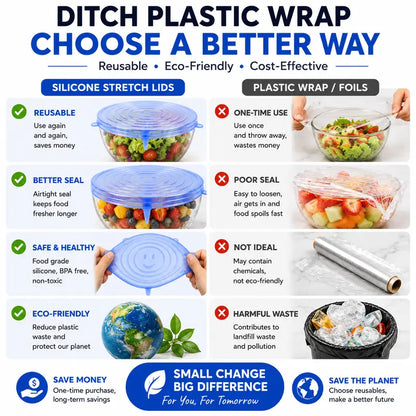6 Pack Reusable Silicone Stretch Lids | Food-Grade Airtight Covers for Bowls, Pots, Fruits | BPA-Free Microwave & Freezer Safe