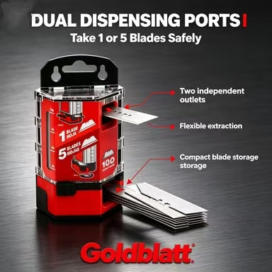 Goldblatt 100-Pack Utility Blades Premium Tempered SK2M Steel with Dispenser