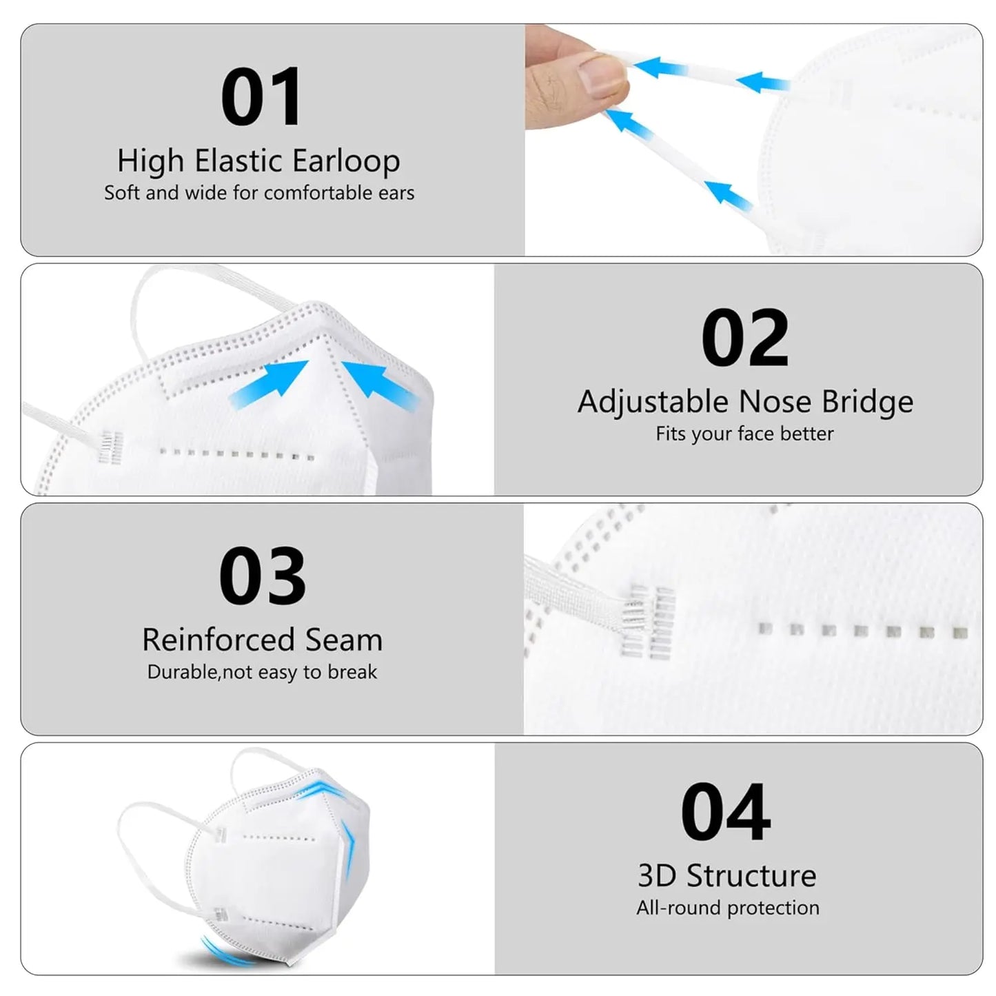 100 pieces - KN95 Mask, 5-layer breathable design, excellent ventilation effect, suitable for decoration and outdoor use