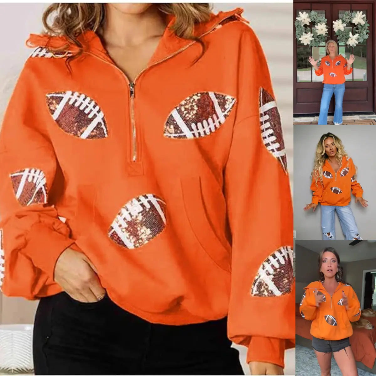 Ommig Women's Oversized Game Day Hoodie with Sequins