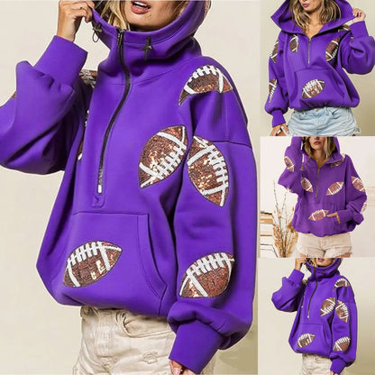 Ommig Women's Oversized Game Day Hoodie with Sequins