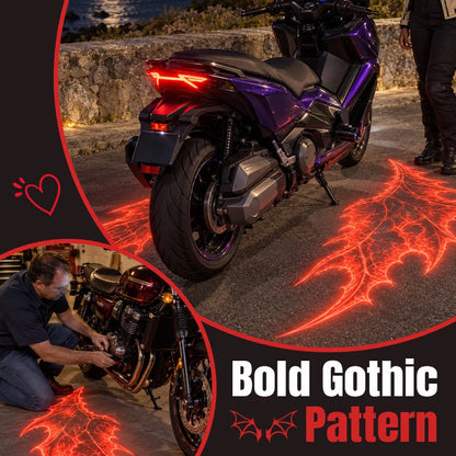 🏍️🔥 Motorcycle Devil Wing Ground Projection Lights – Red Gothic Bat Wing LED Projectors, Custom Nighttime Bike Accent Lights 🦇✨