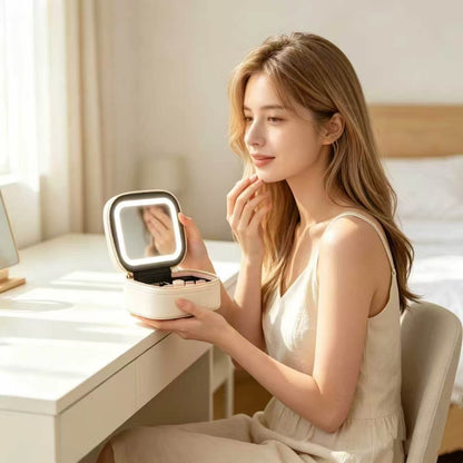 Mini Makeup Bag with Led Mirror, Small Travel Make up Bag 3 Light Modes Adjustable Brightness